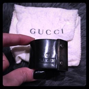 Gucci black leather and sterling silver cuff